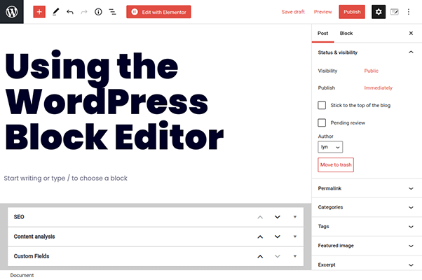 wordpress block editor add title