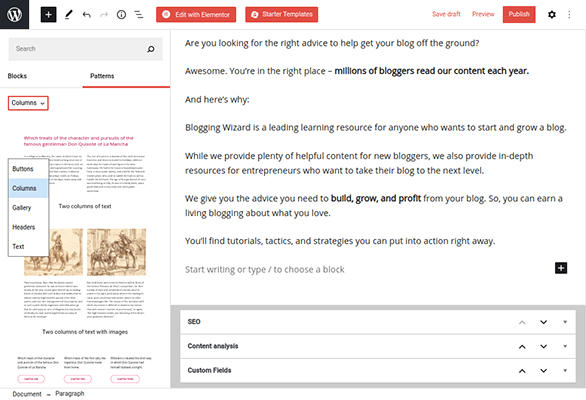 wordpress editor patterns