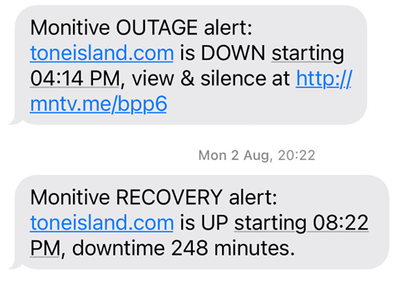 SMS alert of downtime