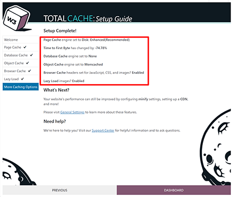 W3 Total Cache 08 - Setup complete