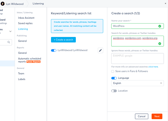 agorapulse create listening search