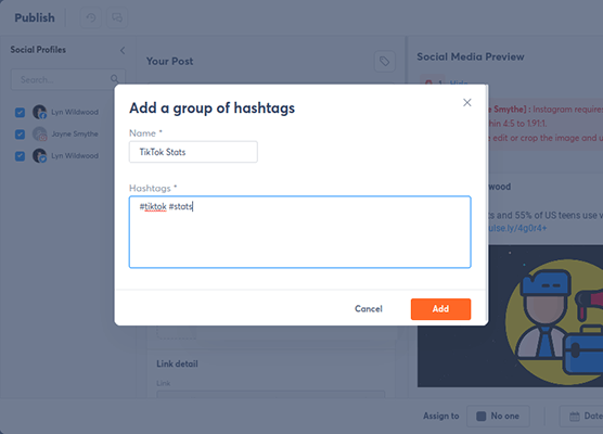 agorapulse new hashtag group