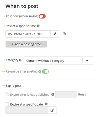 socialbee add post queue settings