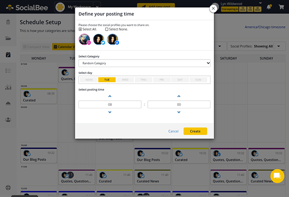 socialbee category schedule