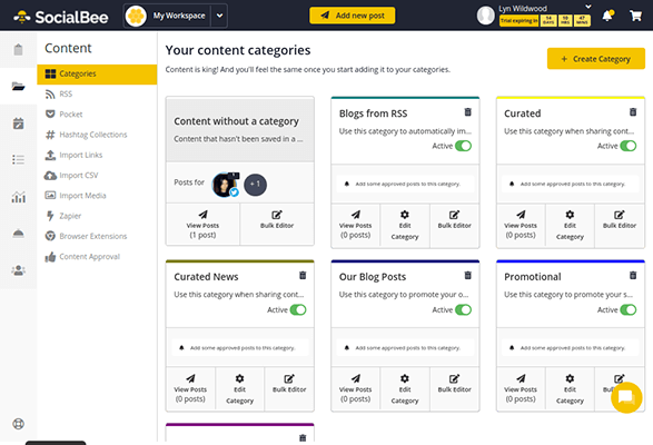 socialbee content categories