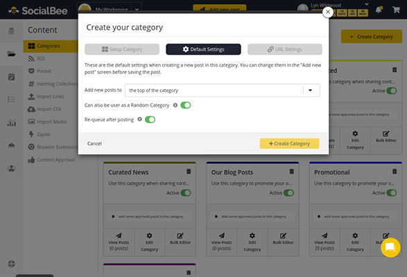 socialbee create content category