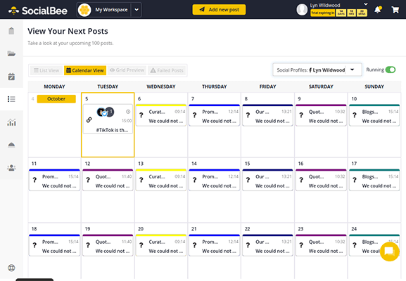 socialbee next posts calendar view