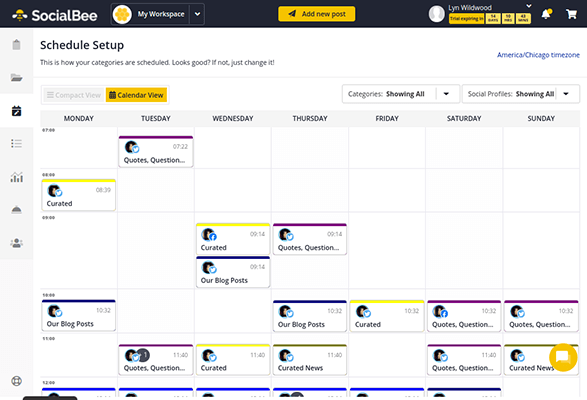 socialbee schedule setup