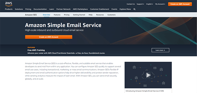 Amazon SES Homepage