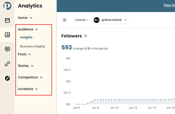 Instagram followers tip 3 - subsections in analytics dashboard