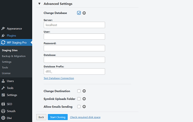 WP Staging Pro Advanced Settings tab