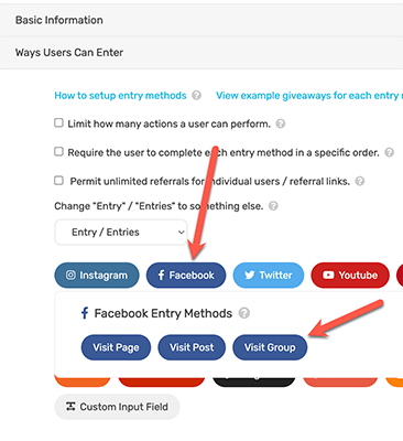 Ways user can enter a Facebook giveaway example