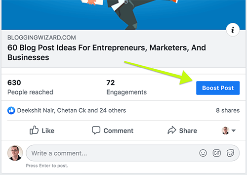 01 Facebook page showing boost post