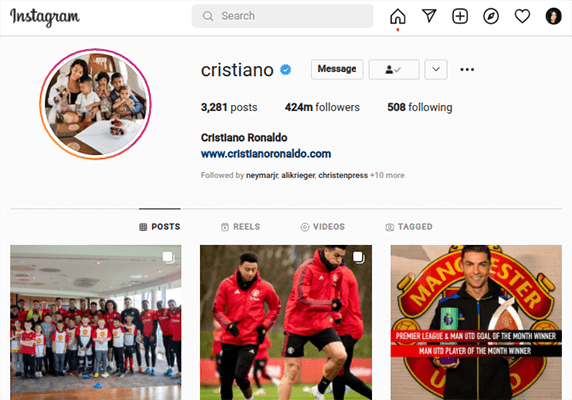 perfil do instagram de cristiano ronaldo