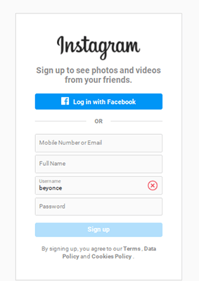 instagram username already exists