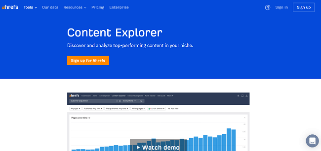Ahrefs Content Explorer Landing Page