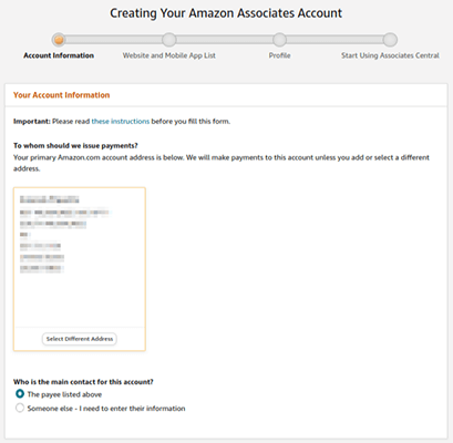 amazon associates account information