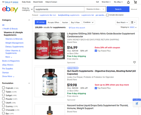supplements ebay