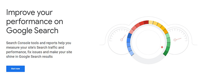 Page d'accueil de la console de recherche Google