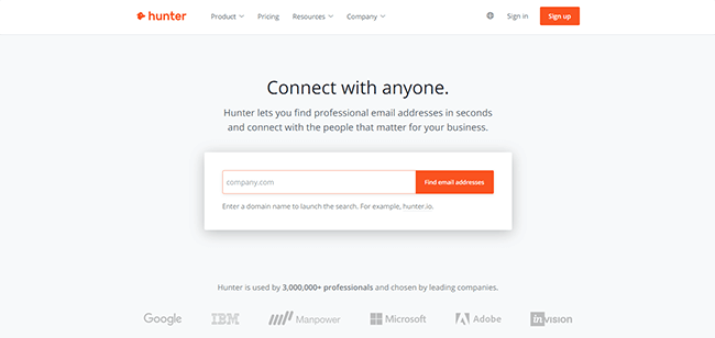 Hunter.io Homepage