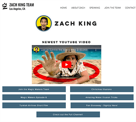 Zach King - custom landing page