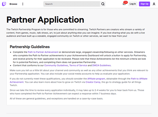 twitch partner application