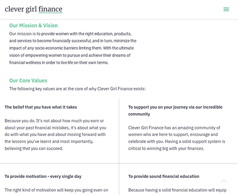 clever girl finance core values