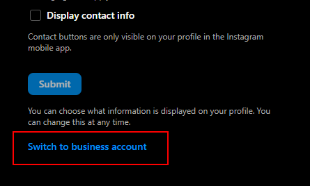 Switch to business account