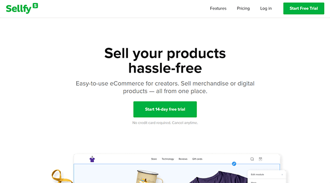 Sellfy homepage