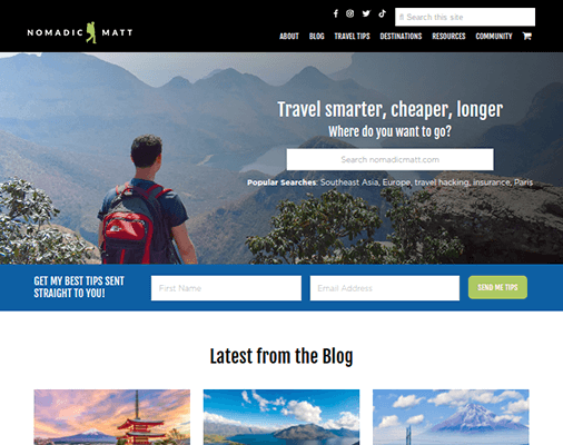 nomadic matt homepage