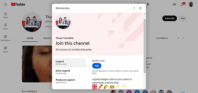 YouTube channel memberships