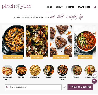 pinch of yum homepage