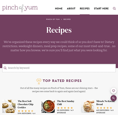 pinch of yum recipe index