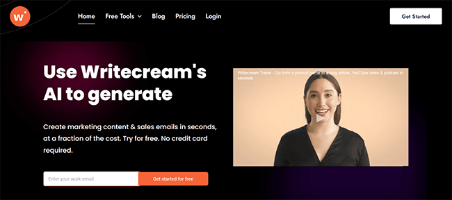 Writecream Homepage