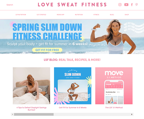 love sweat fitness homepage