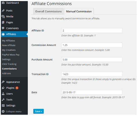 wp affiliate manager dashboard
