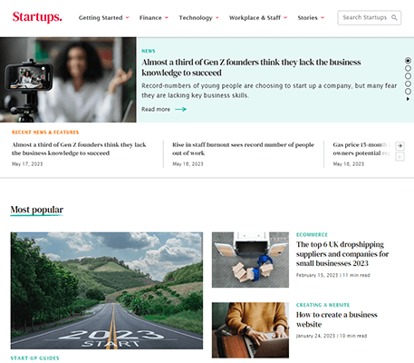 startups homepage