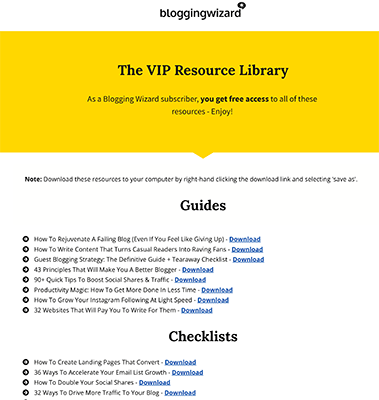 Exclusive access - VIP resource library