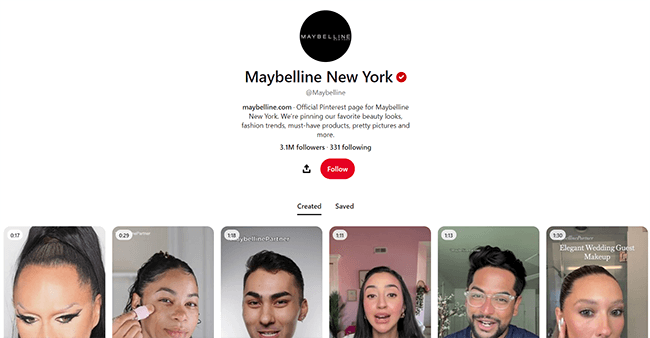 Turn visual content into a Pinterest board - Maybelline