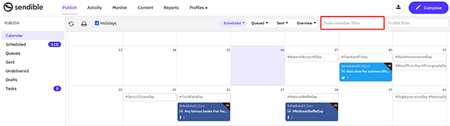 31 Content calendar - Team member filter