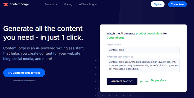 ContentForge Homepage