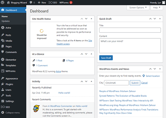 wordpress dashboard