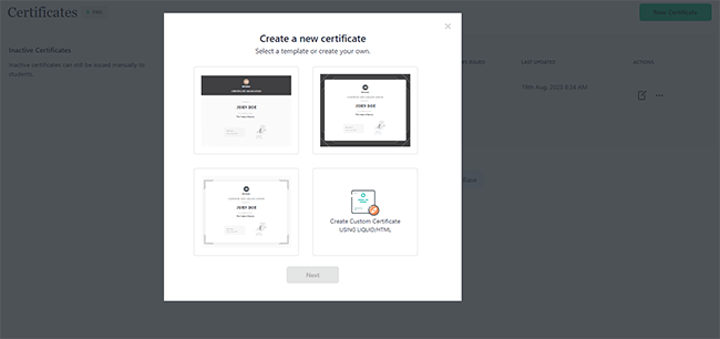 16 Certificates - Create new