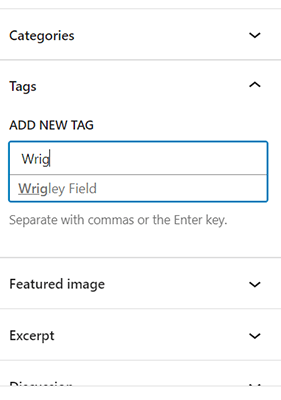 add existing wordpress tag