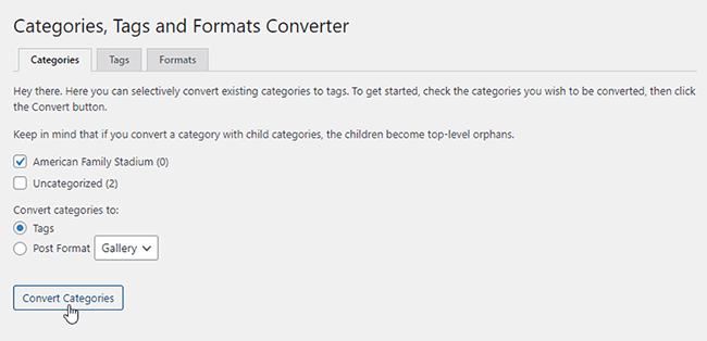 wordpress convert categories