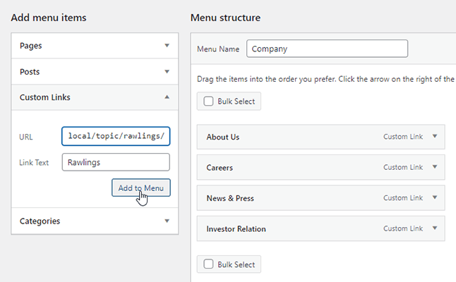 wordpress tags menus