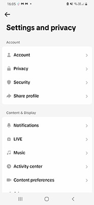 TikTok app, your profile, open the Setting
