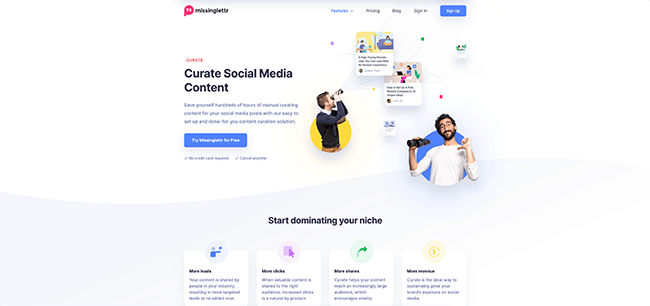 Curate by Missinglettr Homepage