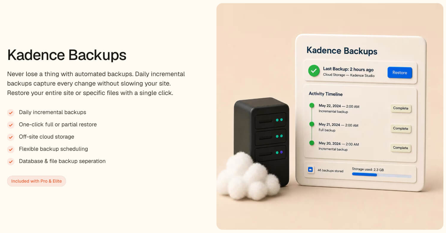 kadence backups homepage