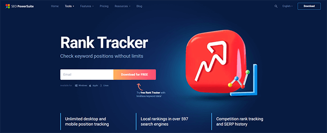 SEO PowerSuite Rank Tracker Homepage